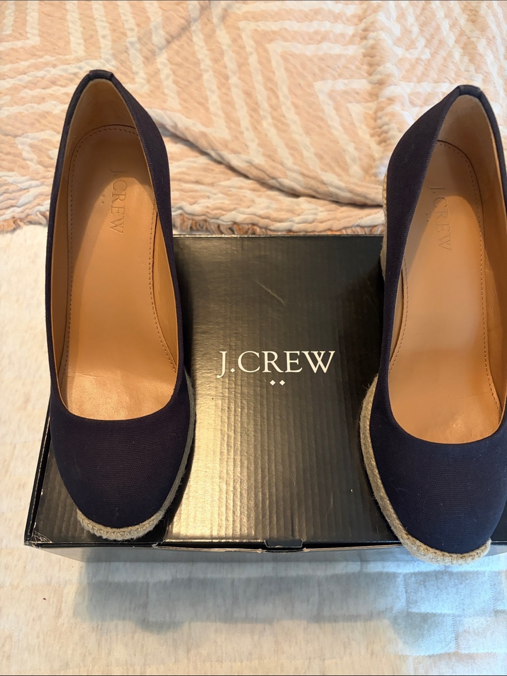 J. Crew Factory Navy Canvas Espadrille Wedge Pumps
